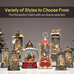 9.6" Christmas Snow Globe Lantern with Santa Claus - Water Swirling Glitter LED Light Musical Lantern with Exterior Decor - Vintage Xmas Gifts - USB Plug or Battery Operated Home Decor (Santa & Dog)