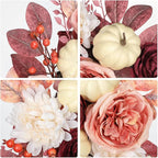 24 Inch Fall Wreaths for Front Door Outside Autumn Silk Flower Wreath with White Artificial Pumpkins, Peony, Rose & Leaves – Fall Door Wreath for Outdoor Indoor Thanksgiving Decor Pink and Burgundy