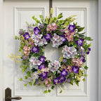 Jobflower Spring Wreaths for Front Door, 24 Inch Purple Summer Wreath Everyday Artificial Wild Flower Wreath for Wedding Home Wall Window Porch Indoor Decor