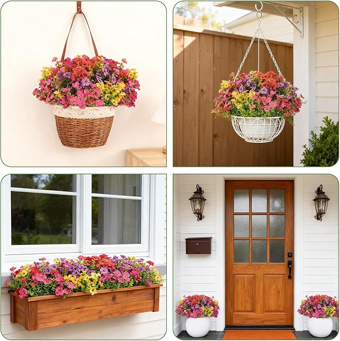 16 Bundles Artificial Flowers for Outdoor Realistic Faux Flower Spring Summer Garden Home Decoration, Hanging Daisy with Eucalyptus Leaves Fake Plants Greenery Balcony Porch Patio Front Door Decor