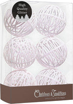Christmas Traditions 4 inch Glittered Iridescnet White Rattan Ball Ornaments Hanging Tree Decorations (Set of 6) (Iridscent White), Large