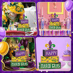 Moucuny 4 Pcs Mardi Gras Decorations Mardi Gras Wooden Sign Carnival Table Centerpiece Carnival Tiered Tray Decor Decorative Faux Book Stack Block for Masquerade Party Fireplace Mantel Shelf