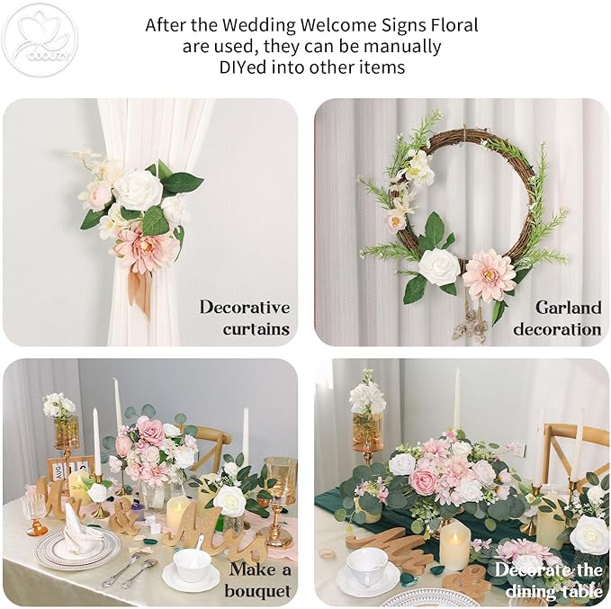 Odouzy Artificial Wedding Arch Flowers for Wedding Sign,Set of 2 for Welcome Ceremony Sign,Faux Floral Swags, Banquet and Reception Backdrop Floral Decoration (Pink)