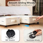 Under Bed Storage with Wheels, Rolling Under Bed Storage Containers with Label Holders for Clothes, Shoes and Blankets, Underbed Storage Organizer with Cover, 2 Pack Beige (23.6x15.7x7.28 in)
