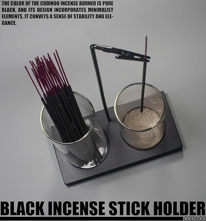 2 in 1 Incense Holder for Sticks Incense Burner Holder with Storage,Glass Upside Down Incense Holder for Sticks with Glass Ash Catcher for Meditation Yoga Spa Room Home Decor[Black]