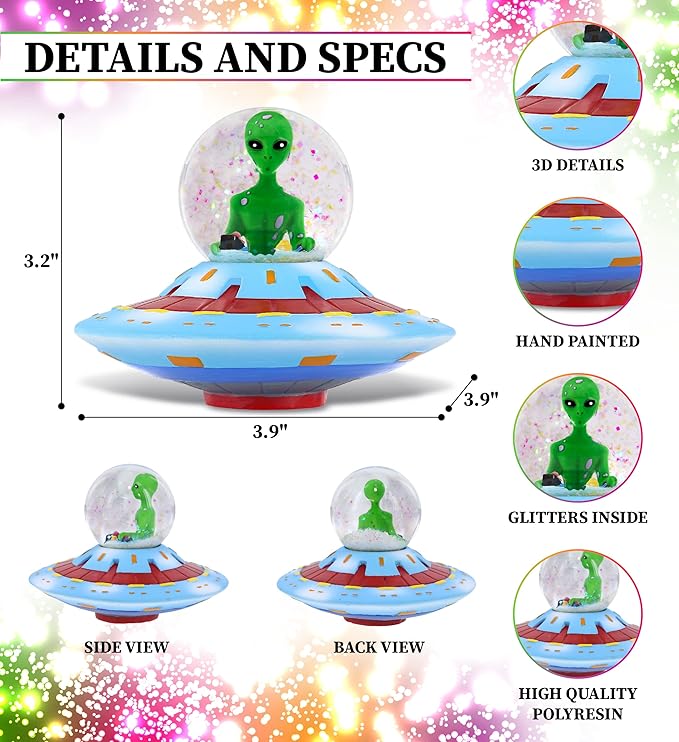 CoTa Global Alien Snow Globe - Magical Rainbow Water Globe Figurine with Sparkling Glitter, Collectible Novelty Ornament for Home Decor, for Birthdays, Christmas, and Valentine - 45mm