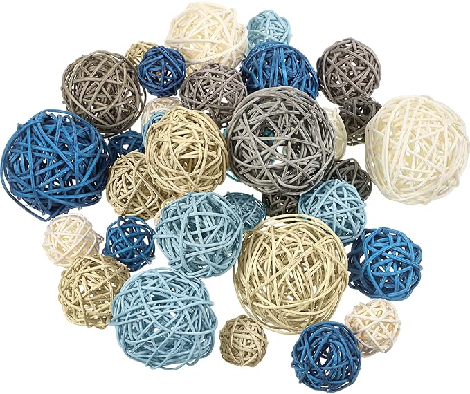 Patelai 36 Pcs Wicker Rattan Balls Decorative Balls for Vase Centerpiece Bowls Orbs Filler for Home Decor,4 Sizes(Cute Color,2.4'',2'',1.6'',1.2'')