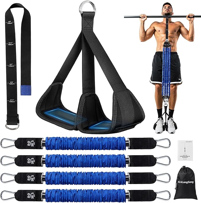 Pull Up Assistance Bands with Foot Support Pedal - Upgraded Heavy Duty Resistance Bands Adjustable Weight/Height with 80Lbs Bands&Measured Strap for Strength Training Home Gym