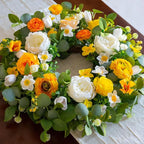 Spring Wreaths for Front Door Outside 24 Inch Yellow & White Spring Summer Wreath with Peony Rose Ranunculus Daffodil & Greenery, Indoor Outdoor Vibrant Hanging Season Decor for Wall Porch
