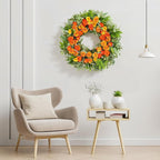 24 Inch Summer Wreaths for Front Door with Carnations, Daisies and Eucalyptus - Artificial Spring Summer Front Door Wreath for Farmhouse, Porch, Window, Wedding, Celebration, Indoor Outdoor Home Decor