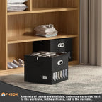 2 Pack Shoe Organizer for Closet Large Shoe Box Storage Containers with Clear Window Space Saving Shoe Bin with Foldable Bottom Support Adjustable Dividers Fits 32 Pairs (Black, (16.5*16.5*13in)*2)