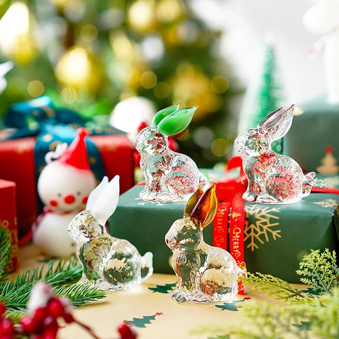 H&D HYALINE & DORA Crystal Easter Bunny Figurines, Spring Easter Rabbit Decor Statue, Crystal Clear Animal Sculpture Centerpiece Table Home Decoration, Pack of 4