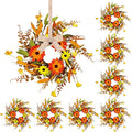 8 Pcs Mini Fall Autumn Swags Wreaths Thanksgiving Artificial Daisy Candle Rings Wreaths Autumn Cabinets Farmhouse Wreath with Ribbon for Pillar Front Door Porch Wall Window Decoration