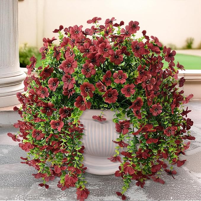 Artificial Hanging Flowers for Outdoors Spring Decoration, 2PCS Silk Fake Daisy Realistic Outdoor Flowers UV Resistant Porch Patio Window Yard Decor (Brown)