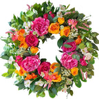 24 Inch Spring Wreaths for Front Door Outside,Handcrafted Garden Rose & Peony Style Summer Wreath with Pink,Orange Ivory Flowers- Lush Spring Door Wreath for Farmhouse Home Wall Porch Window