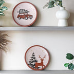 FINE LIVING 8 Inch Terracotta Winter Plates Set of 2, Ceramic Wall Hanging Clay Decorative Plates for Winter Decorations, Round Wall Decor for Living Room & Kitchen