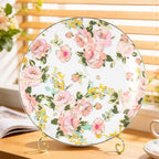 KAMMAK Ceramic Decorative Plate Set of 2, Porcelain Plates for Kitchen Dining Room Wine Cabinet Home Decor, Vintage Collector Plates with 2 Display Stand, Wild Rose (8-inch + 10.5-inch)