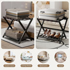 26.77" L Luggage Rack for Guest Room - Set of 2 Full Assembled Luggage Rack Stand for Suitcases, Foldable Luggage Holders with Shoe Shelf for Bedroom, Hotel (Black Bamboo Suitcase Stands)