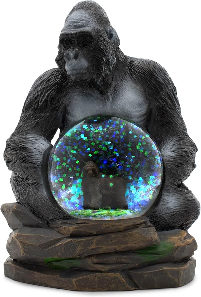 Elanze Designs Gorilla Mother and Baby Miniature 45MM Sturdy Polyresin Magical Whimsical Tabletop Dresser Nightstand Glitter Water Snow Globe Figurine Decoration