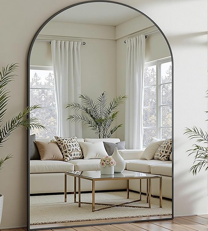 Prywot Full Length Mirror, Oversized 81"x41" Arched-Top Floor Mirror, Free Standing Mirrors, Modern Full Body Mirrors with Aluminum Alloy Frame for Bedroom,Living Room, Black