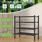 4 Tier (Thick) Bamboo Shoe Rack for Closet Free Standing Wood Shoe Shelf for Entryway Small Space Stackable 27"x12"x28" (Blackl)