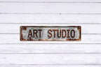 Rustic Art Studio Metal Tin Sign 4x16 In Vintage Round Wall Decor with Blue & Red for Office Bar Cafe Garage Bathroom Bedroom Decor