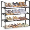 SONGMICS 3-Tier Shoe Rack, Shoe Storage for Hallway Closet, Slim and Space-Saving, Metal Frame, Non-Woven Fabric Shelves, Black ULSH043BH01