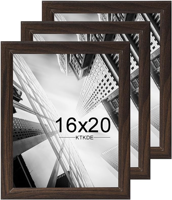 KTKDE 16x20 Picture Frame Set of 3,Studio Gallery 16 by 20 Poster Frame Walnut Wooden, Large Frame for Photos, Posters - Art Prints best gift
