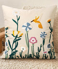 Embroidered Throw Pillow Cover 18x18 Inch - Spring Summer Boho Decorative Pillow Cover with Zipper for Living Room Couch Sofa Bed Aesthetic Design Flower Bird Cushion Pillowcase