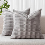 MIULEE Pack of 2 Corduroy Decorative Throw Pillow Covers 20x20 Inch Soft Boho Striped Pillow Covers Modern Farmhouse Home Decor for Sofa Living Room Couch Bed Light Grey