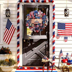250th Anniversary Patriotic Wreath, 4th of July Wreaths for Front Door with Wooden Eagle Door Sign & Red White Blue Ribbon for Independence Day Memorial Day Patriotic Decorations(18In, 1Pcs)