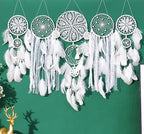 Dream Catchers Boho Wall Decor - Handmade Moon and Sun Feather Dreamcatcher Set, Traditional Native American Wall Hanging for Kids Bedroom, Adult Living Room, Home Bohemian Decor (White, 5 pcs)