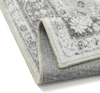 Gray 8x10 Area Rug Washable Vintage Living Room Carpet Non Slip Retro Distressed Low Pile Soft Oriental Medallion Thin Large Grey Throw Rug for Office Bedroom Dining Room Playroom