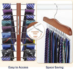 TOPIA HANGER Tie Rack Hanger for Closet, Wooden Tie Organizer for Men with 24 Folding Hooks, Space Saving Necktie Holder for Storage and Display Bra, Tank Top, Camisole (1-Pack), Walnut- CT14WA