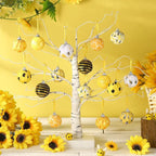 Zeyune 16 Pcs Summer Tree Ornaments Bee Decoration for Small Tree 1.6 Inch Spring Hanging Sequin Balls Ornaments Glitter Hanging Honeycomb Balls Decor for Summer Holiday Party