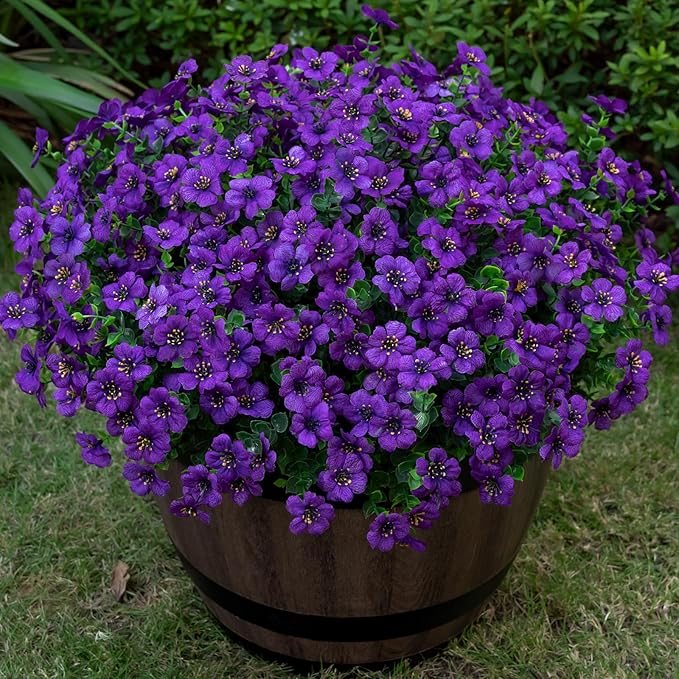 Lnoicy 20 Bundles Artificial Flowers for Outdoor Fake Plants for Spring Decoration,Faux Eucalyptus Flowers for Planter UV Resistant Lifelike for Home Porch Garden（Purple）