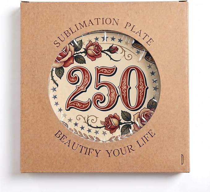 250th Anniversary Decorative Plates 10 Inch Vintage Floral Patriotic Decorations Commemorative Plates with Stand Semiquincentennial 4th of July Veterans Day Home & Office