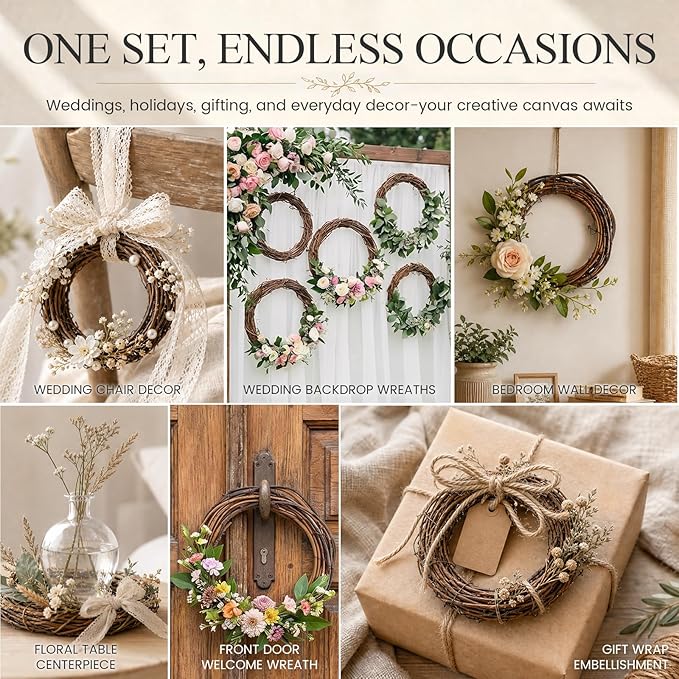 DomeStar 12PCS Natural Grapevine Wreaths, 4 Inch Small Wreath for Wall Decor, Crafts, Rattan Twig DIY Door Hanger for Home Wedding Spring Decorations