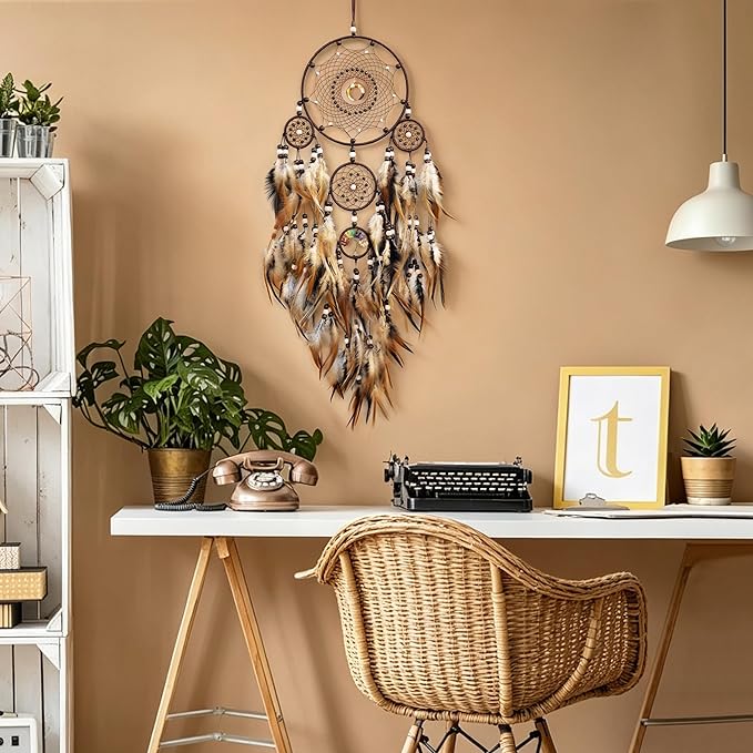 Dream Catchers for Adults,Large Dream Catchers for Bedroom,Brown Boho Dream Catcher Wall Decor Tree of Life Suncatcher Hanging Decoration Festival