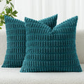 MIULEE Pack of 2 Corduroy Decorative Euro Sham Throw Pillow Covers 24x24 Inch Soft Boho Striped Pillow Covers Modern Farmhouse Home Decor for Summer Coastal Sofa Living Room Couch Bed Teal