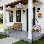 Artificial Flowers in Hanging Basket Planter for Home Spring Summer Decoration, Silk Hydrangea Outdoor Indoor Arrangements, 12" Metal Coconut Lining Basket with Faux Plant(Light Purple)