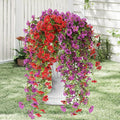 Artificial Hanging Flowers for Outdoors, 8 Pcs Fake Plant for Spring Summer Decoration, UV Resistant Realistic Silk Faux Flowers Outside Indoor Planter Porch Patio Balcony Yard Decor
