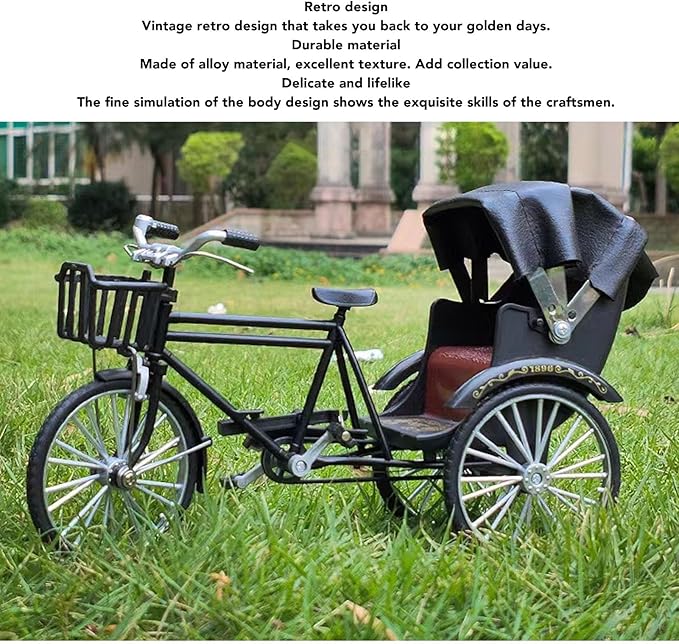 TOPINCN Retro Rickshaw Figurine Decorative Alloy Wheel Rickshaw Model Lifelike Collectible Miniature Rickshaw Toy Retro Rickshaw Ornament Decorative