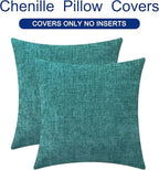CaliTime Throw Pillow Covers Decorative 18 X 18 Inches Pack of 2 Cozy Chenille Cushion Cases for Couch Sofa Bed Living Room Home Teal