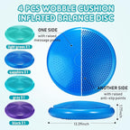 Sotiff 4 Pcs Inflated Wobble Cushion Wiggle Seat for Sensory Kids Flexible Seat for Classroom Wobble Disc with Inflation Pump Stability Balance Board for Adult Physical Therapy Exercise