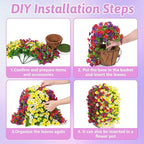 Artificial Fake Hanging Flowers Basket for Spring Decor, Faux Silk Flower in Planter for Summer, Outdoor Artificial Floral for Home Porch Yard(Yellow White Purple Red)