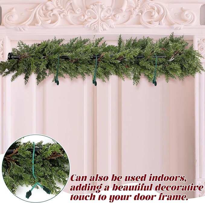 Leinuosen Christmas Front Door Garland Hanger 43-74 Inch Adjustable Christmas Wreath Hanger Stainless Steel Retractable Rod with 3 Green Tie Ropes No Nail Screw No Damage for Xmas DIY Hanging(Black)