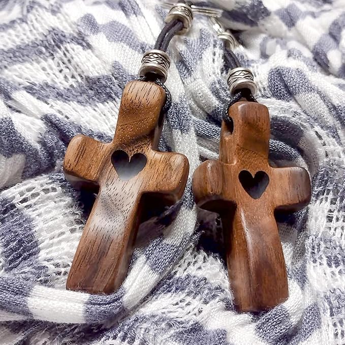 2 PCS Cross My Heart | Encouragement Gift Wooden Cross Key Chain Fingertip Stress Relief Gifts Pocket Small Cross Handheld Wooden Cross Key Chain
