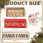 Moucuny 4 Pcs Wooden Christmas Tabletop Decor Hot Cocoa Tiered Tray Decor Rustic Wood Hot Cocoa Block Sign Gift Merry Christmas Centerpiece Farmhouse Winter Table Decoration