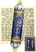 Exquisite Enamel Design Mezuzah with Scroll, Easy Install Use Double-Sided Tape, Royal Blue Mezuzah for Door with Crystal Diamond Accent for Any Memorable Jewish Occasions, 3.8”